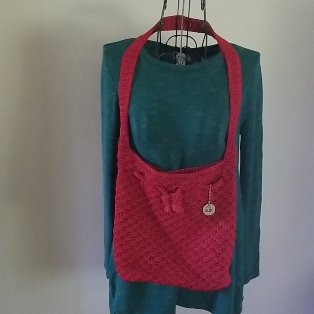 The Sak Deep Red Crochet Woven Purse